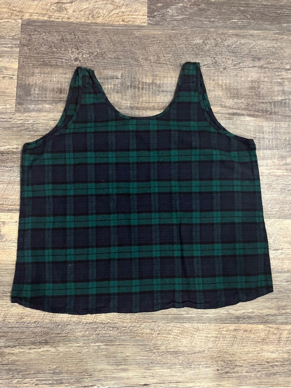 Vermont Country Store Plaid Scoop Neck Layering Top in Blue and Green Plaid